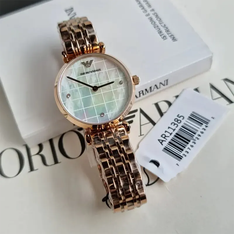 Emporio Armani Gianni T-bar Rose Gold-tone Ladies Watch- AR11385